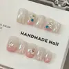 Pérola Leite Colorida Diamantes Doce Cool Gradiente Rosa Pêssego Hailey Cluster Colorido Diamantes Olho de Gato High-End Brilhante Manicure Feita à Mão