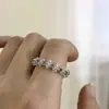 Anel de Cristal Ondulado Transparente Multicamadas Vintage Estilo Francês, Anel Aberto Ajustável, Anel Exquisito para Dedo Indicador para Mulheres