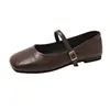 Elegantes zapatos planos de punta cuadrada, nueva colección otoño 2026, estilo Mary Jane retro francés, corte bajo, adecuados para el trabajo, zapatos de cuero para mujer