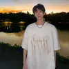 Camiseta de Manga Corta de Algodón Puro Hiphop de la Calle Principal Americana Tendencia de Verano para Hombre Estampado de Letras Suelta de Media Manga para Pareja
