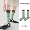 Calcetines Originales de Mujer Renacimiento Primavera y Verano Color Matcha Calcetines Apilados Malla Transpirable Bloqueo de Color Calcetines Simples de Media Pantorrilla para Mujer