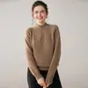 26 Nuevo Jersey de Cachemir Grueso con Media Cremallera para Otoño e Invierno, Cuello Semi-Alto, Color Sólido para Mujer, Versátil, Tejido, Capa Base