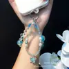 Lanyard de Teléfono Móvil Versátil de Lujo Ligero, Cadena de Muñeca, Cadena Corta de Cuerda Tejida a Mano con Perlas, Colgante de Joyería de Aleación, Gama Alta