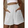 2024 Amazon novos shorts femininos europeus e americanos de algodão e linho com estampa de botão de flor, cintura alta, moda plus size, perna larga, casuais