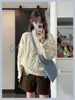 Nuevo Suéter de Punto Estilo Coreano Blanco Leche Estilo Perezoso Trenzado para Mujer en Otoño e Invierno Holgado, Suave y Suave Tejido Base Ceroso