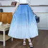 Saia plissada degradê de design de nicho europeu e americano para mulheres, novo estilo primavera e verão, de alta qualidade, elegante, versátil, saia com barra larga