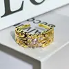 Anel Aberto Estilo Gótico Vintage Cruz Flor de Íris Esmalte Vermelho Cravejado de Diamantes, Anel Empilhável Único de Nicho