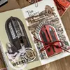 Pegatinas de Tarjeta de Collage Huecas Momo País de los Sueños en la Puerta Puerta de Madera Estilo Europeo Vintage Pequeño Mecanismo Diario Decoración de Escena DIY