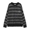 Suéter de Rayas Retro Americano para Pareja Otoño e Invierno Tendencia Nicho Estilo Perezoso Cuello Redondo Tejido para Hombres