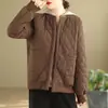 2026 Invierno Nuevo Color Sólido Ligero Sencillo Acolchado Diamante Botón Oculto Pequeño Holgado Casual Cálido Chaqueta de Algodón Ropa de Abrigo
