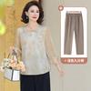 Camisa de Chiffon Chinesa Nova para Mãe Verão 2025 Blusa T-shirt Sete-mangas Versátil que Rejuvenesce para Mulheres de Meia-idade