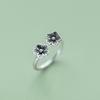 Anillo abierto estilo coreano de plata de ley S925 con doble flor, elegante, retro, creativo, antiguo, joyería de plata de moda para mujer.