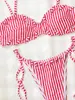 AliExpress Amazon Europeo y Americano Conjunto de Bikini de Dos Piezas Rayado con Cordón de Cintura Alta Traje de Baño para Mujer G721W