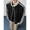 Sudadera Chaqueta con Cuello Alto de Tres Rayas Pesada Americana para Hombre Tendencia Primavera y Otoño Holgada Casual Deportiva Cardigan con Cremallera