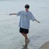 Fornecimento Direto da Fábrica Camiseta Solona Pesada 220g Masculina Manga Curta Verão para Meninos Gola Pequena Camiseta Estampada para Praia