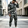 Conjunto de Sudadera con Capucha y Media Cremallera Camuflaje para Hombre y Pantalones Jogger Cargo Conjunto Casual Deportivo para Exteriores