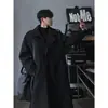 Casaco de Lã Solto Outono/Inverno Masculino Marca Moderna Comprimento Médio Estilo Britânico Trench Coat Acima do Joelho Tamanho Plus