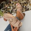 Sandalias de moda retro huecas versátiles de tacón grueso para mujer, pantuflas de tacón alto para uso exterior, zapatos de verano, mules de punta cuadrada, comercio exterior