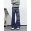 Personalização Transfronteiriça Estampa de Letras Roupa de Trabalho Jeans Casual Unissex Calças Retas Largas Soltas Calças Scimitar