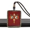 Colgante Thangka Dorado Pintado a Mano con los Cinco Dioses de la Riqueza, Dios de la Riqueza de Cabello Rojo y Ojos Amarillos, Collar Thangka con Marco de Bronce, Entrega Directa