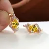 Pendientes de Zirconia con Diamante Blanco Microincrustado Color Dorado Champaña Ovalados de Venta Caliente en Aliexpress, Pendientes de Diamante Exquisitos Envueltos en Vid
