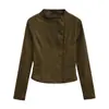 Jaqueta Cardigan Estilo Motociclista Europeu e Americano Gola Alta Slim Fit Acinturada Jaqueta de Camurça com Zíper Diagonal Manga Longa Peça Única Top Fino