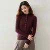 Suéter de Cachemira con Media Botonadura y Cuello Alto Pequeño para Mujer, Otoño/Invierno 2026, Suéter de Punto Ajustado con Canalé Vertical, Estilo Elegante