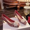 Zapatos Nuevos 2024 de Punta Fina con Pedrería y Tacón Bajo Zapatos Planos para Embarazadas Zapatos Individuales de Moda con Pedrería Boca Baja Zapatos de Novia