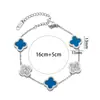 Pulsera de trébol de cuatro hojas de acero de titanio que no se desvanece con diamantes, pulsera de dijes de moda de oro rosa de 18 quilates, pulsera de cinco flores estilo europeo y americano