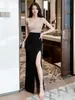 Vestido de Noche Sexy con Escote en V Profundo y Diseño Hueco, Vestido Largo de Corte Bajo con un Elegante Estilo de Alta Sociedad, Estilo de Nicho de Lujo Ligero con Abertura Alta