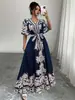 Amazon Transfronterizo Ropa de Mujer Posicionamiento Retro Europeo y Americano Estampado Color Bloque Bohemio Cachemir Vestido Largo