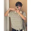Top de punto a rayas de manga corta estilo Old Money para hombre, verano, fino, transpirable, con solapa, manga media, estilo coreano, para el trabajo