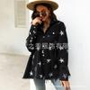 Camisa de Mezclilla con Estampado de Estrellas para Mujer, Comercio Exterior Transfronterizo, Cuello Campana, Dobladillo Deshilachado, Ceñido a la Cintura, Chaqueta Holgada de Manga Larga al por Mayor
