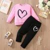 Traje de Dos Piezas con Estampado de Corazón Transfronterizo para Niños y Niños de Edad Media, Ropa Deportiva y de Ocio, Venta al por Mayor