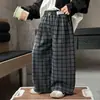Calça Masculina Primavera Outono 2026 Nova Estilosa Infantil Moletom Xadrez Menino Pequeno Outono Casual Reta Longa