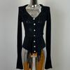 Producto Nuevo de Dongdaemun, Corea del Sur, Cardigan de Punto Delgado con Cordones y Encaje Femenino Lapel Me Moda Elegante