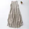 Vestido Chaleco Sin Mangas con Lazo Plisado Retro Coreano para Mujer