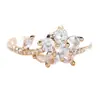 Anillo Abierto Floral de Lujo con Diamantes Completos para Mujer, Anillo Ajustable de Flor de Cinco Pétalos Tridimensional en Oro