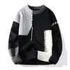 Suéter de cuello redondo con bloques de color para hombre, otoño e invierno, corte holgado, talla grande, marca de moda, tejido cálido, jersey casual y relajado