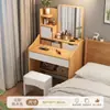 Penteadeira para quarto de casa, design simples e moderno com espelho, compacta e mesa de maquiagem com armazenamento multifuncional