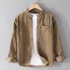 Camisa de manga longa outono e inverno para homens, corte solto, lavada, casual, estilo retro japonês, camisa masculina de cor sólida, jaqueta masculina