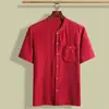 Camisa de seda gola alta masculina manga curta seda de amoreira meia-idade e idosos plus size seda de cobre amônia pai casaco de verão