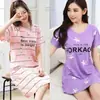 Camisola de verão feminina de manga curta, estilo coreano, plus size, solta e fofa, comprimento médio, pode ser usada fora de casa, pijama casual, roupa de casa