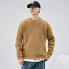 Suéter de Lana Lavada Pesado de Punto Grueso Estilo Retro Americano para Hombre Otoño Invierno Nuevo Estilo Suéter de Lana Simple Holgado Estilo Perezoso Ropa de Punto