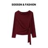 Camiseta Feminina Manga Longa Gola Alta, Moda Outono 2026 Nova Cor Sólida Ombro a Ombro Slim Fit Versátil com Amarração