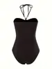 Traje de baño de una pieza personalizado estilo europeo y americano para mujer, Sexy ajustado con cuello halter y cadena de perlas, Conjunto con falda cruzada, Sexy espalda descubierta