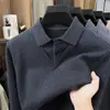 Suéter de Punto Grueso y Cálido para Hombre de Mediana Edad, Nuevo Estilo Otoño/Invierno 2026, Falso Dos Piezas con Cuello de Solapa, Color Sólido, Capa Base Casual