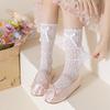 Calcetines de niña de primavera y verano, calcetines de encaje Lolita, estilo coreano, de tres capas, con lazo de encaje, calcetines de princesa para niña