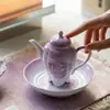 Bule de Chá Cerâmico Rosa Puro Pintado à Mão com Gradiente Roxo Conjunto de Chá Kung Fu Filtro com Furo de Bola Doméstico Bule Portátil de Mão para Mulheres