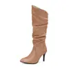 48wish Botas Altas Manga Botas de Caballero Nuevas Talla Grande Botas Tacón Alto Delgado Comercio Exterior Cabeza Cuadrada Simple 40 Británico Negro